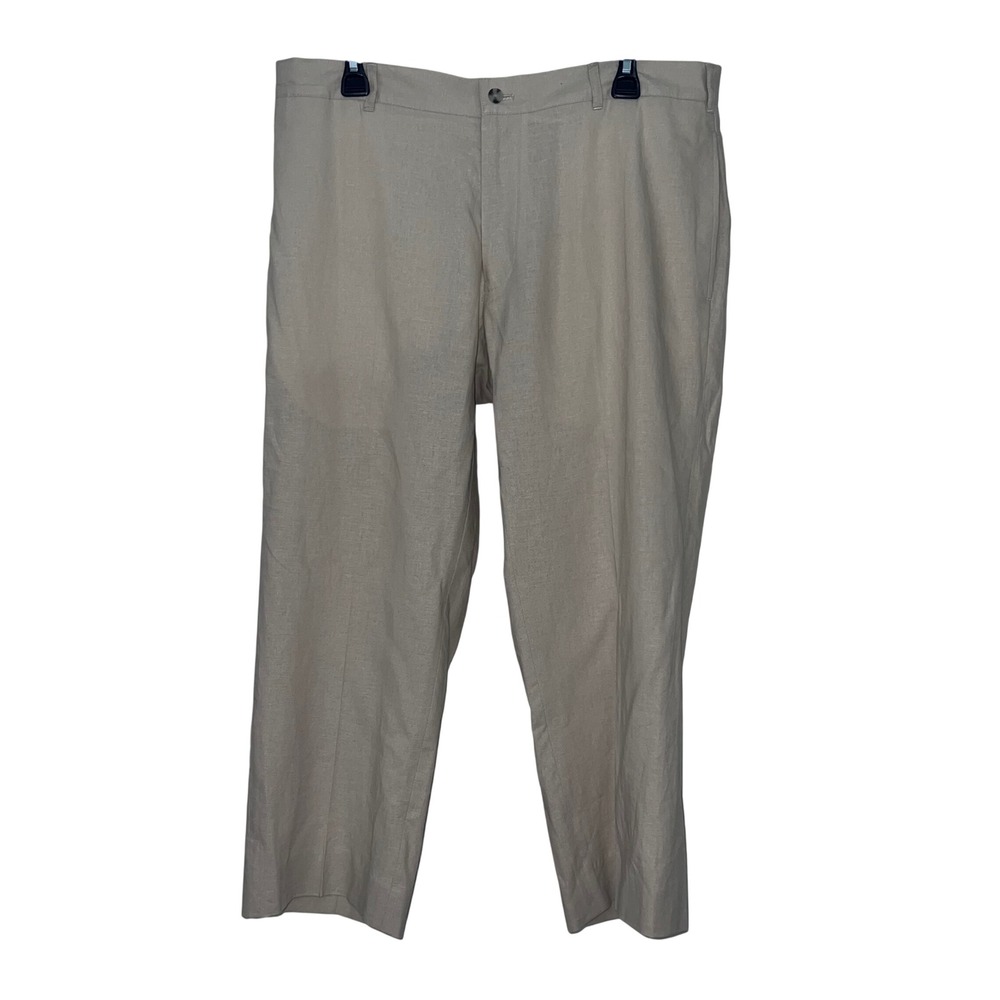 Alan Flusser Mens Beige Linen Rayon Blend Straight Leg Dress Pants 36x30 Classic